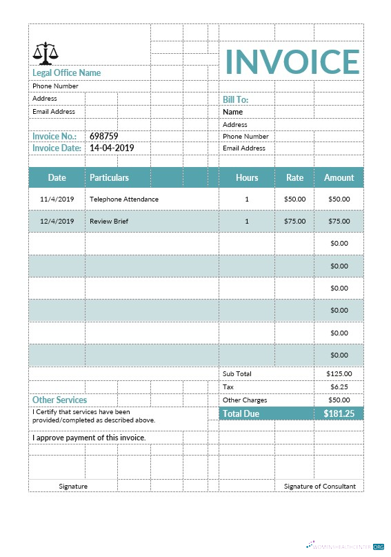 Download Legal Consulting Invoice Template Photoshop template